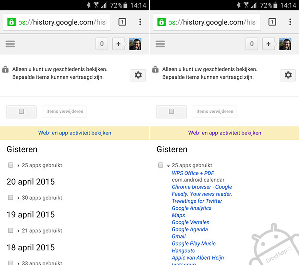 Google app history