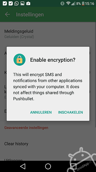 pushbullet encryptie