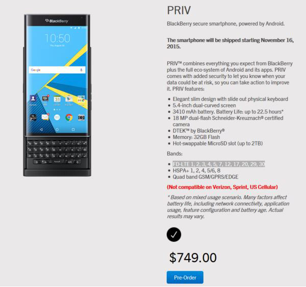 BlackBerry Priv pre-order