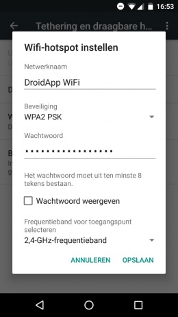 Android hotspot instellingen