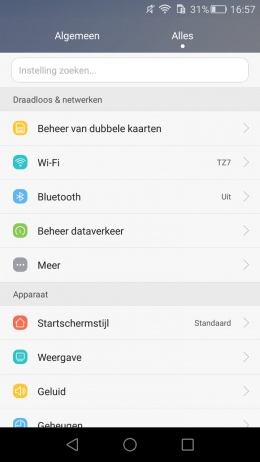 Huawei instellingenscherm