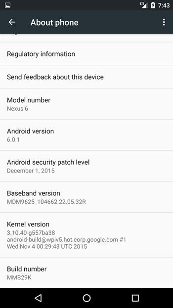 Android 6.0.1 marshmallow Nexus 6