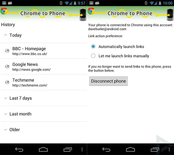 Google chrome to phone
