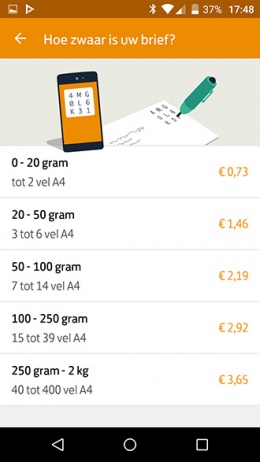 PostNL app postzegel