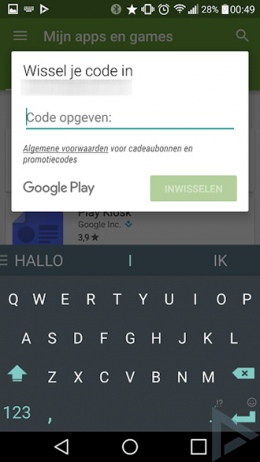 promocode inwisselen play store