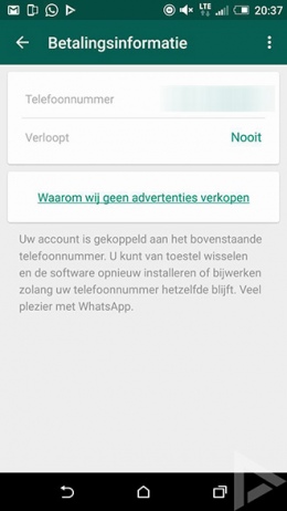 WhatsApp abonnement verlengd