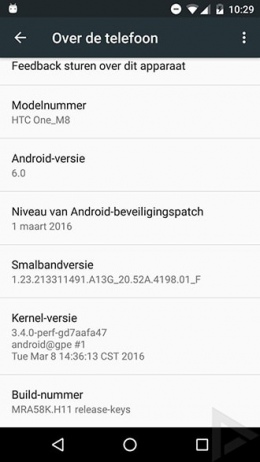 Android instellingen kernel