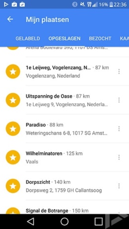 Google Maps 9.25.1 opgeslagen plaatsen