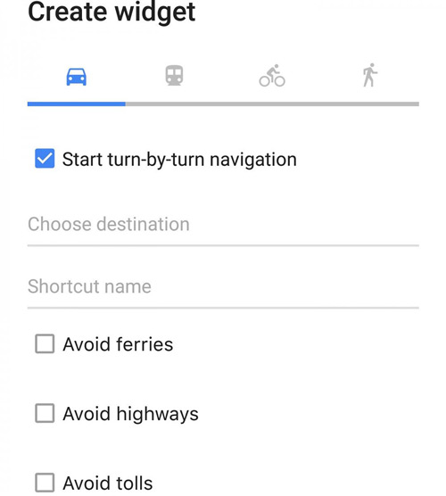 Google Maps shortcut widget