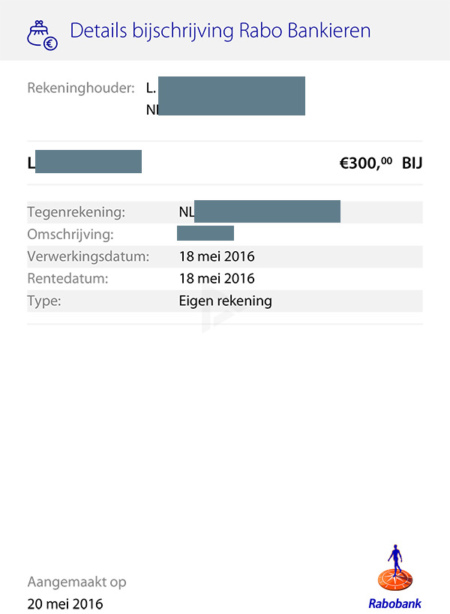 Rabobank transactie delen