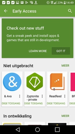 Google Play Store Vroegtijdige toegang