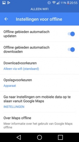 Google Maps offline instellingen