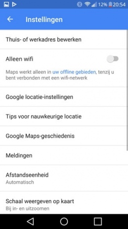 Google Maps instellingen