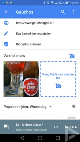 Google Maps 9.38 van het menu