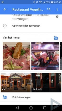 Google Maps 9.38 voedselfoto's