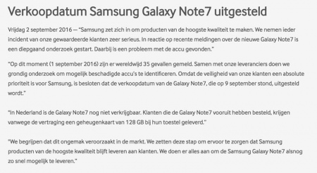 Samsung Galaxy Note7 verkoop Nederland