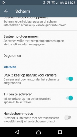 Sony Xperia scherminstellingen