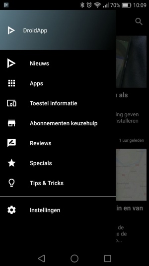 DroidApp App 2.0.1 menu