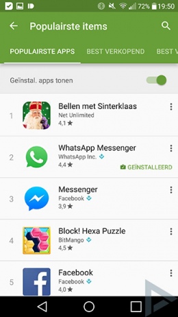Google Play Store Interface hitlijsten