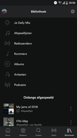 Spotify navigatiebalk