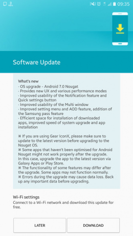 Samsung Galaxy S7 Nougat Changelog