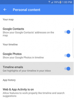 Google Maps 9.45 timeline mails