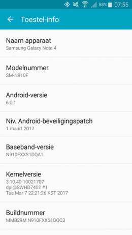 Galaxy Note 4 beveiligingsupdate maart 2017