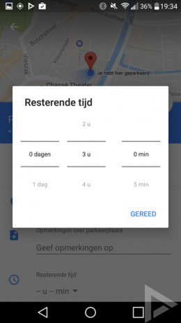 Google Maps 9.49 parkeertijd