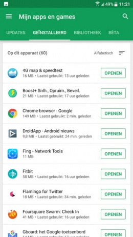 Google Play Store Mijn Apps geïnstalleerd