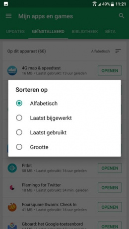 Google Play Store Mijn Apps sorteren