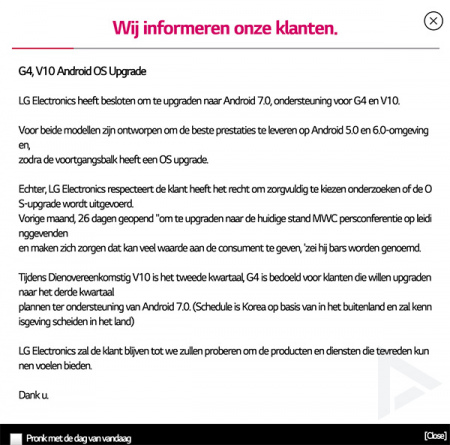 LG G4 V10 Android 7.0 Nougat statement