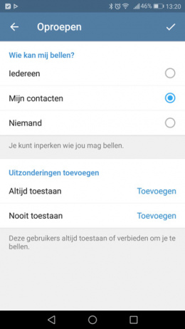 Telegram 3.18 belfunctie