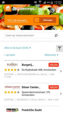 Thuisbezorgd app bezorgtijd