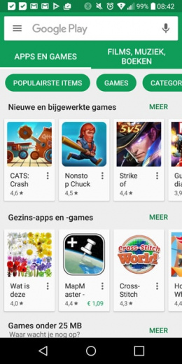 Google Play Store startscherm