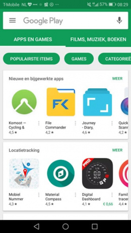 Google Play Store startscherm