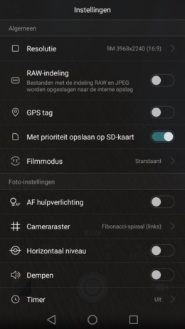 Huawei P9 camerainstellingen