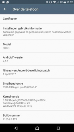 Sony Xperia XZ Android 7.1.1 Nougat