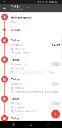 Fuelio 7 tijdlijn