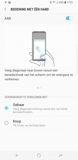 Galaxy S8 bediening een hand
