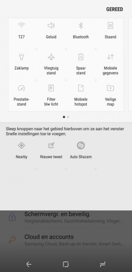 Galaxy S8 snelle instellingen