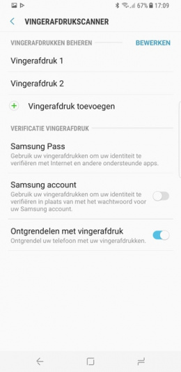 Galaxy S8 vingerafdrukscanner