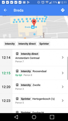 Google Maps vertrektijden openbaar vervoer