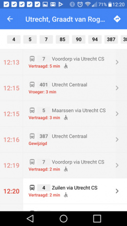 Google Maps vertrektijden openbaar vervoer