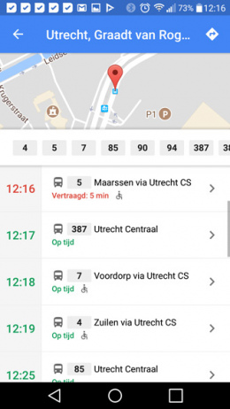 Google Maps vertrektijden openbaar vervoer