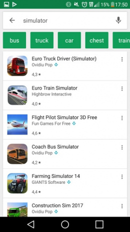 Google Play Store zoekfilters suggesties