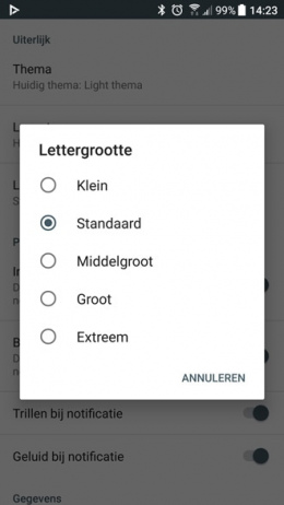 DroidApp App 2.1 lettergrootte