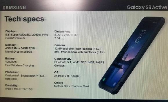 Galaxy S8 Active specs