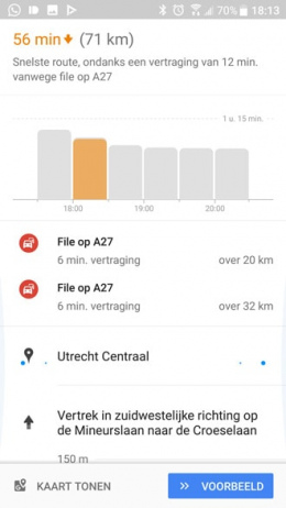 Google Maps verkeersdrukte indicator