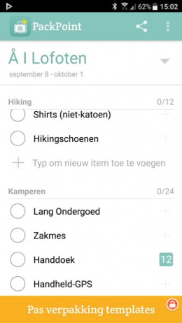 PackPoint Inpaklijst app