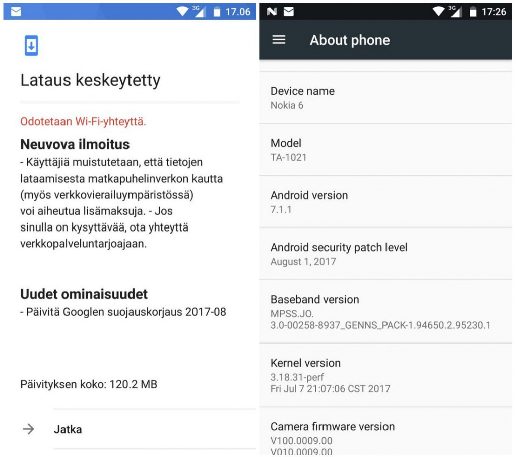 Nokia 6 beveiligingsupdate augustus 2017